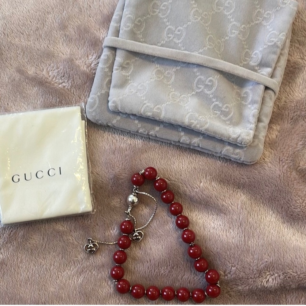 Men Gucci San Valentino Wood Bead Bracelet in Sterling Silver